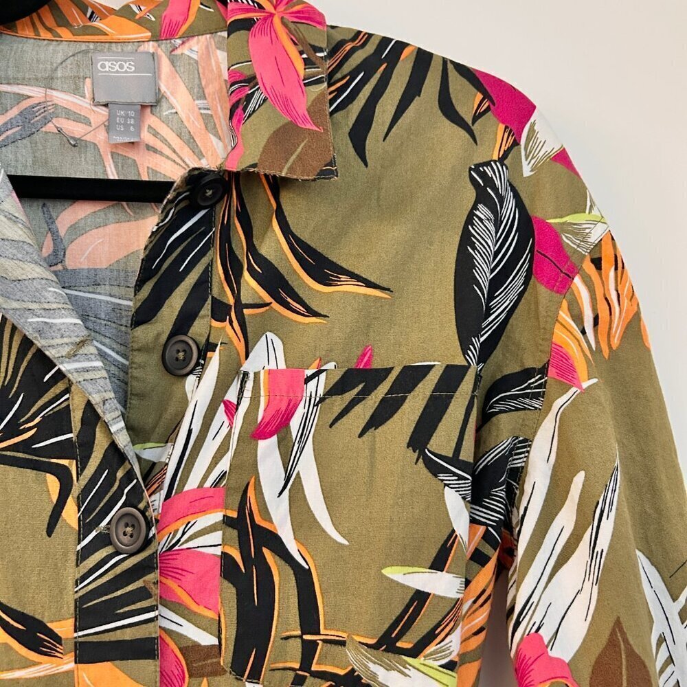 ASOS Long Sleeve Utility Tropical Print Jumpsuit Size 6 - Picture 4 of 6